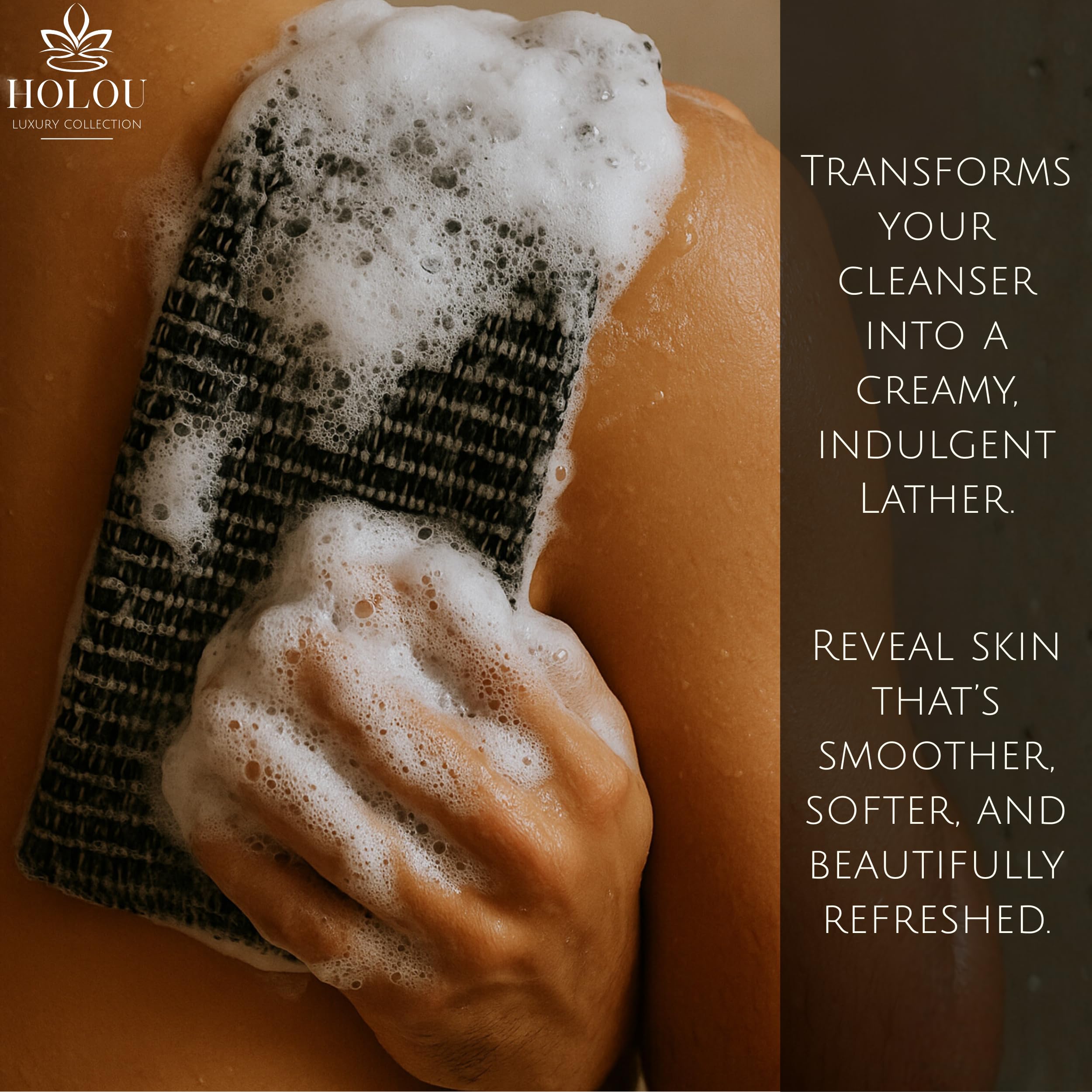 Holou gant exfoliant réutilisable, séchage rapide et durable.