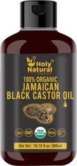 Holy Natural huile ricin noire: bouteille sur fond neutre, nourrissant les cheveux.