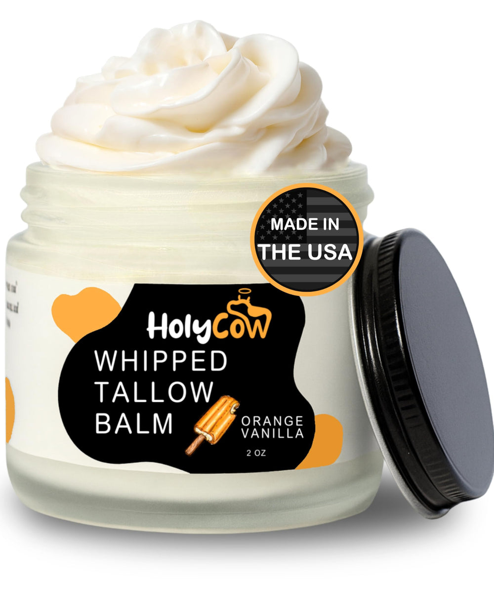 HolyCow baume talo pot orange vanille: hydratation douce pour le visage et les mains.