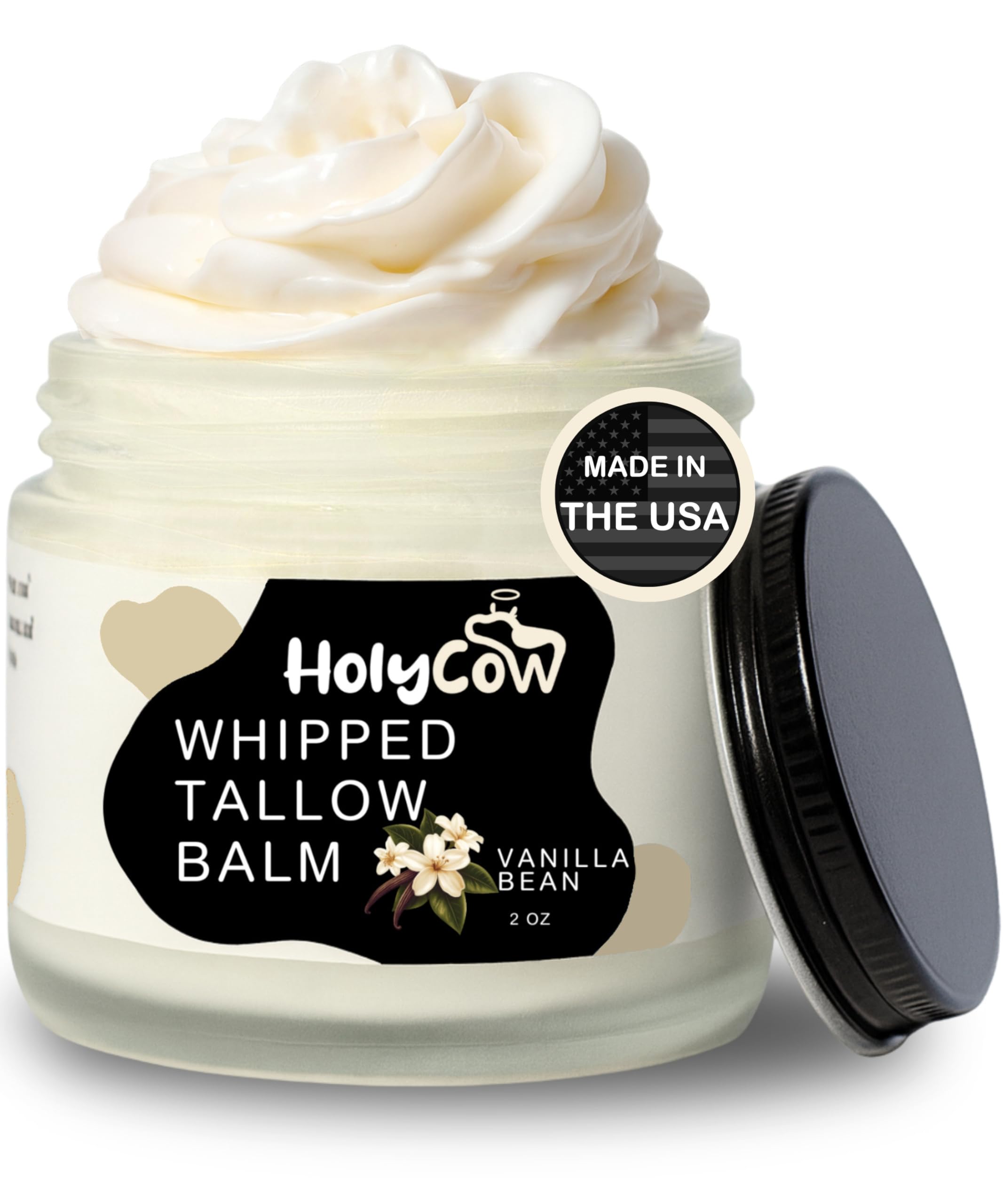 HolyCow baume fouetté au suif en pot, hydratation durable pour la peau.