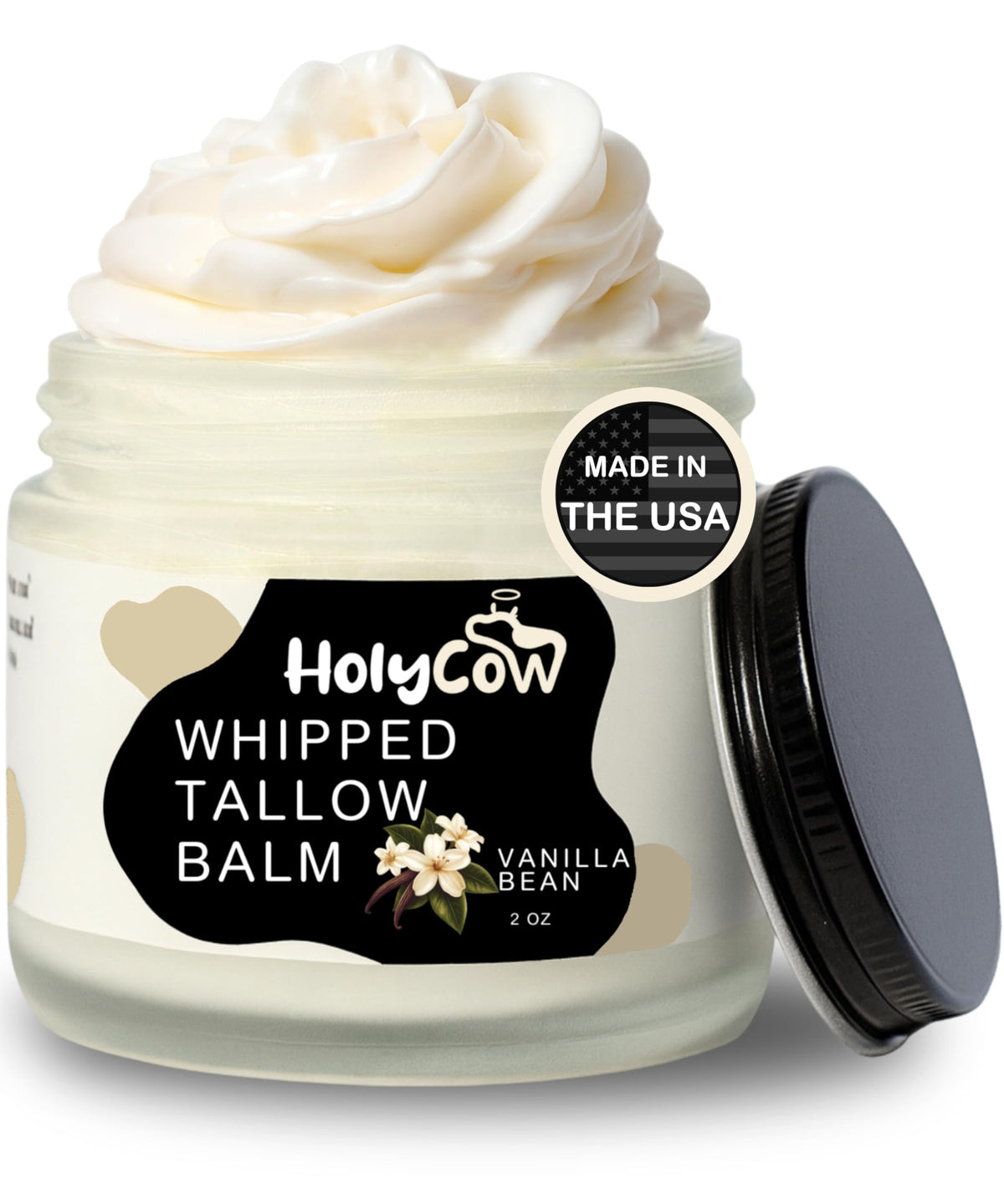 HolyCow baume fouetté au suif en pot, hydratation durable pour la peau.