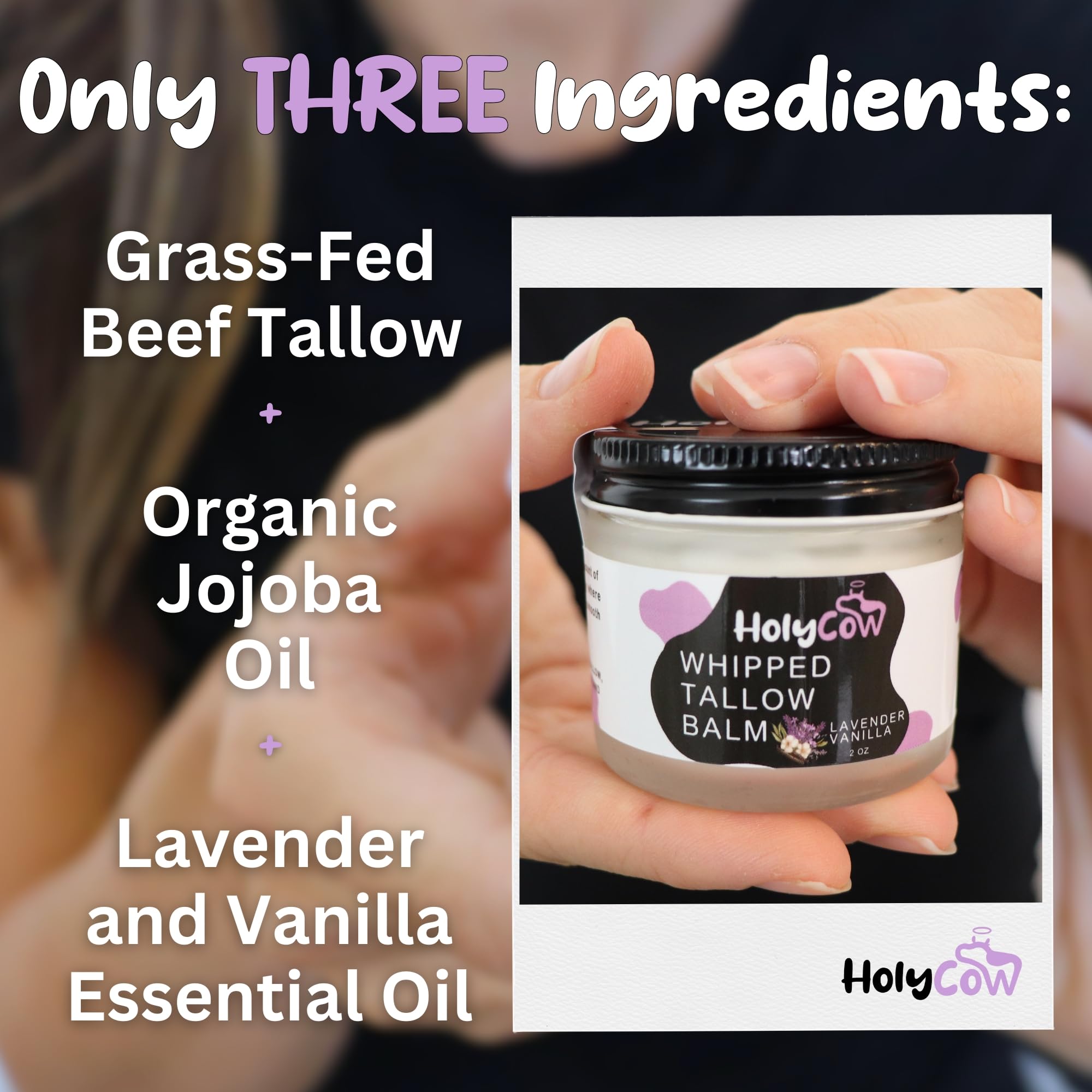 HolyCow tallow et jojoba — soin nourrissant sans parfum pour peau sensible.