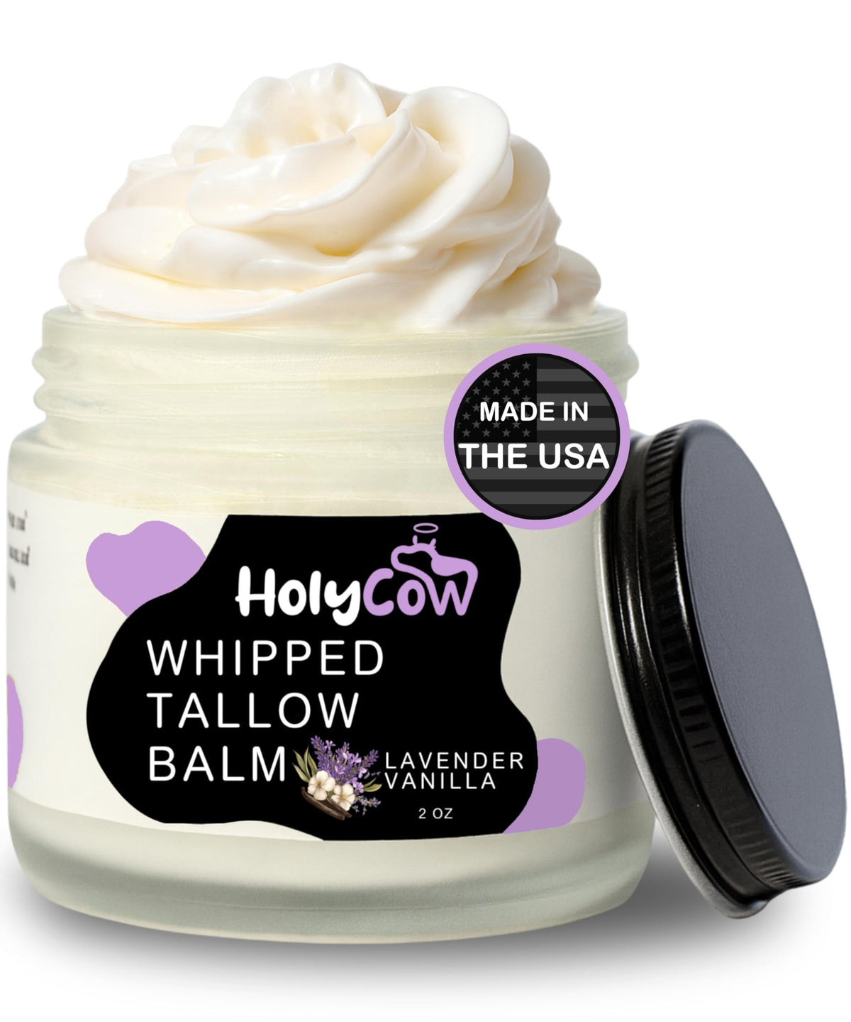 HolyCow baume tallow visage — texture mousse hydratation légère pour peau sèche.