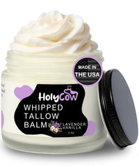 HolyCow baume tallow visage — texture mousse hydratation légère pour peau sèche.