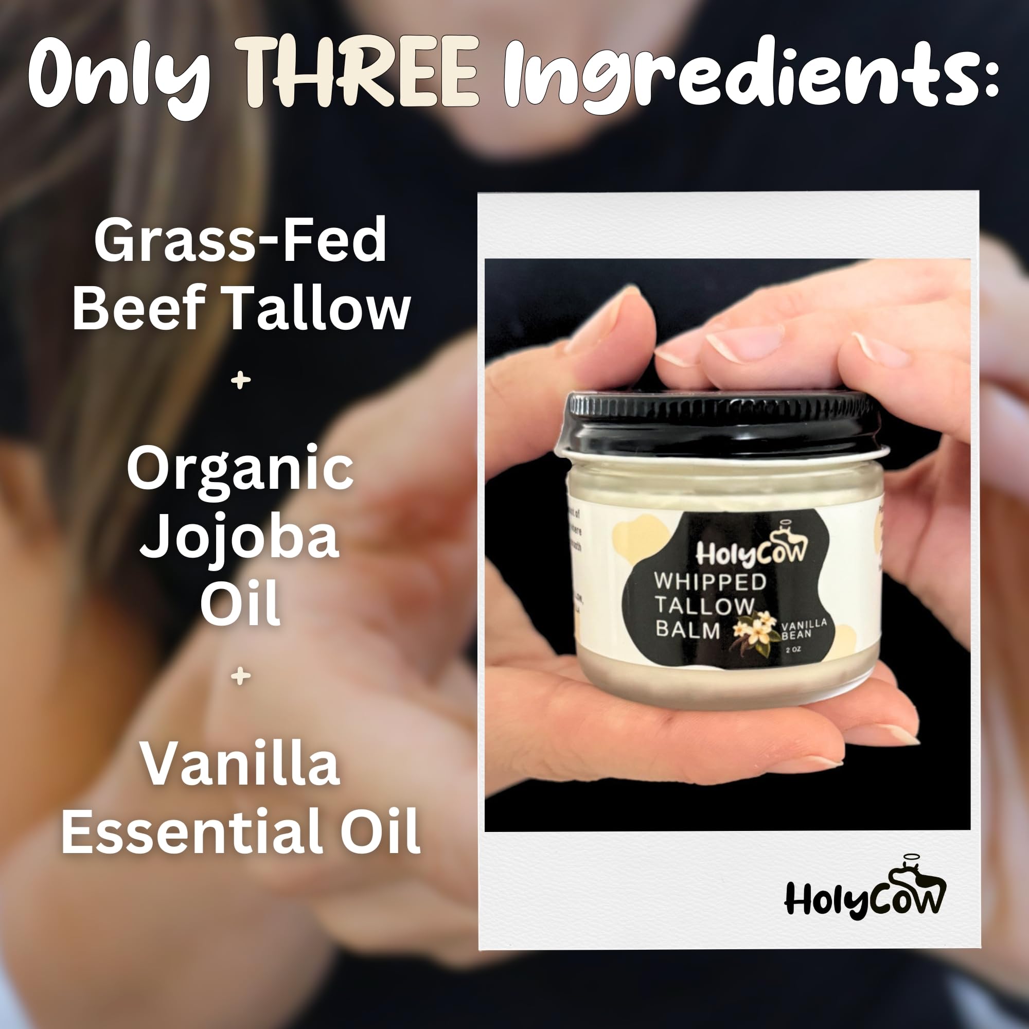 Texture crème fouettée HolyCow pour un visage doux et hydraté.