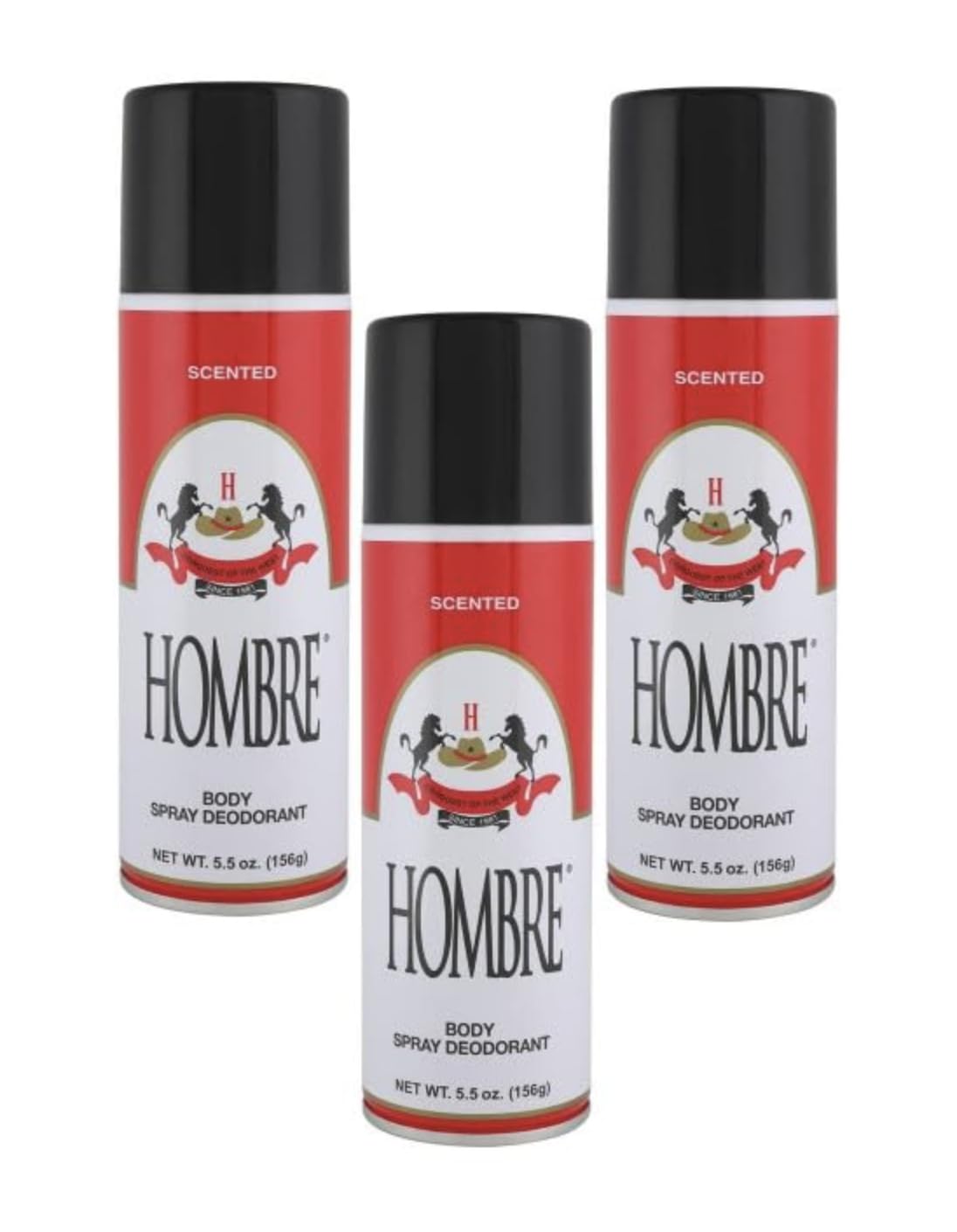 HOMBRE Red Deodorant bottle front view with long-lasting odor protection.