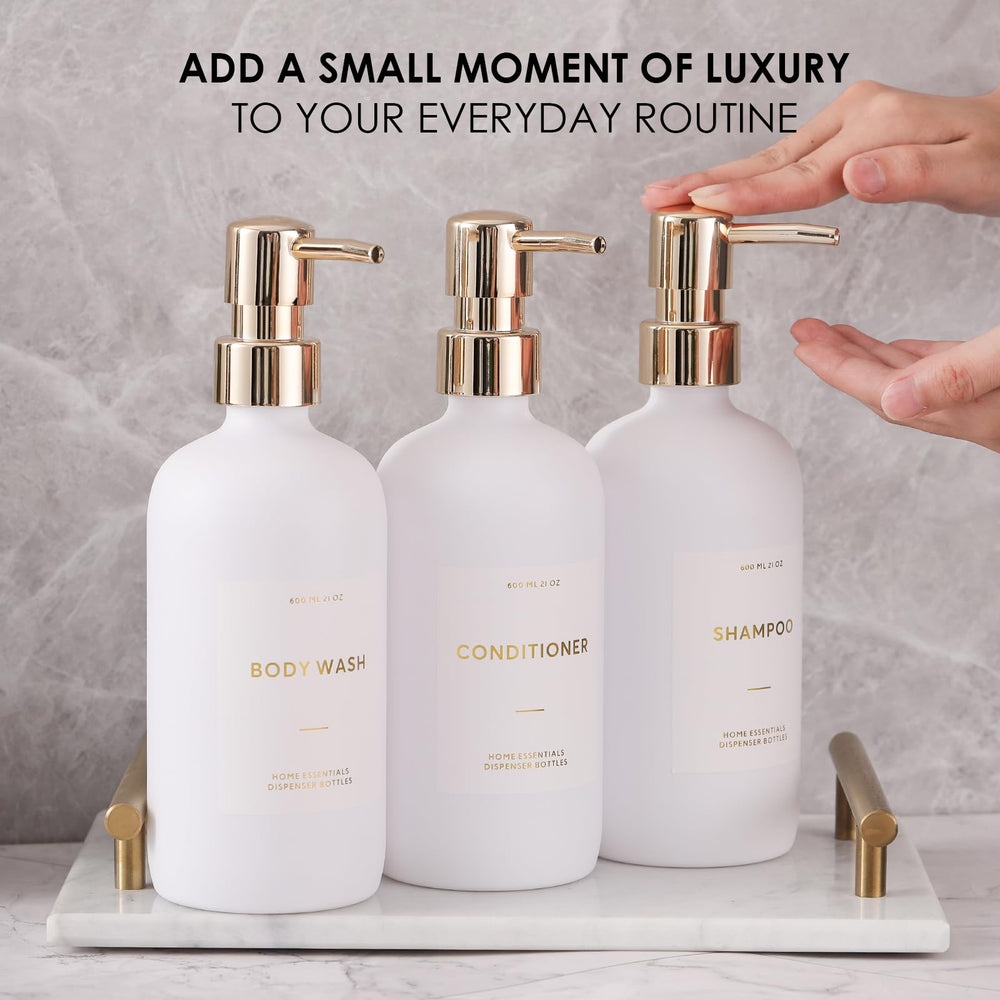 Gel douche HOMCDALY 600 ml blanc et or, accès rapide et pratique.