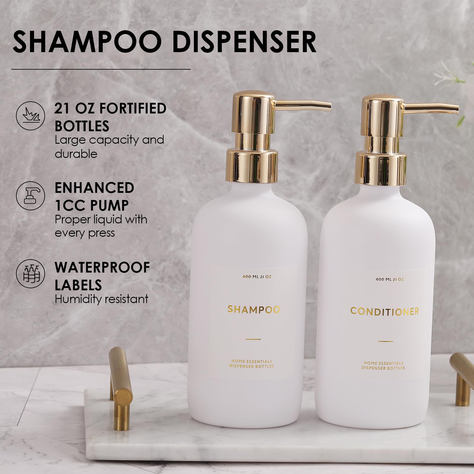 Savon pour les mains HOMCDALY 600 ml blanc et or, hygiène facilitée.