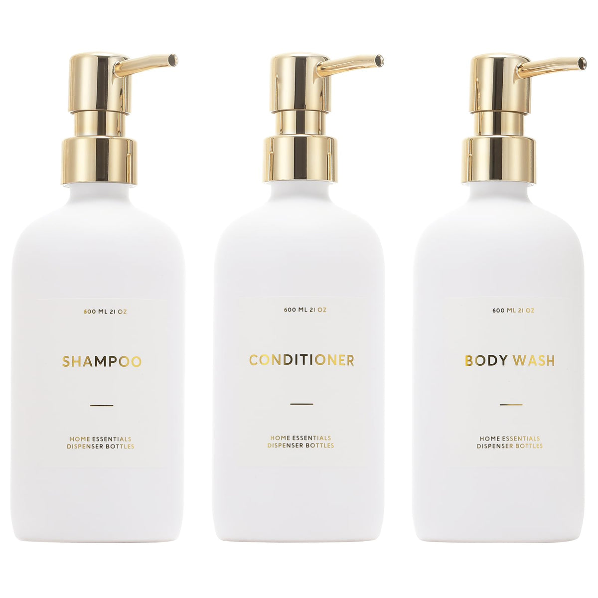 Shampoing HOMCDALY 600 ml blanc et or, pratique et élégant pour la douche.