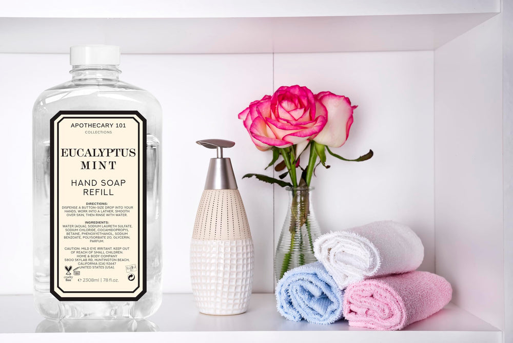 Recharge savon mains Home & Body Company Apothecary 101, pack double senteurs, économie et réduction des déchets.