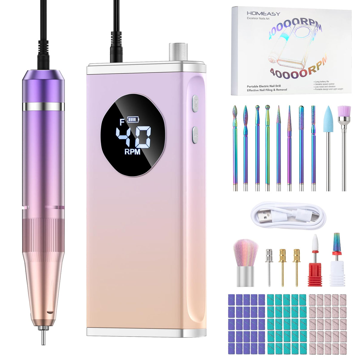 HOMEASY perceuse ongles électrique 40000rpm précision rapide pour gel et acrylique