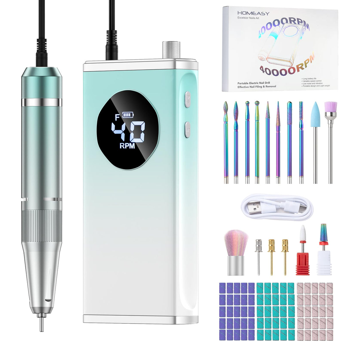 HOMEASY ponceuse électrique pour ongles avec 40000 tours/min, élimine gel et acrylique.