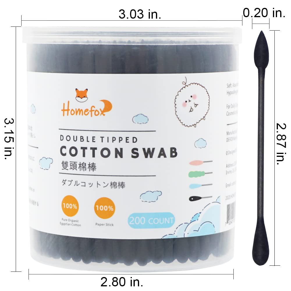 HOMEFOX coton-tiges pointes arrondies noires pour usage quotidien en douceur.