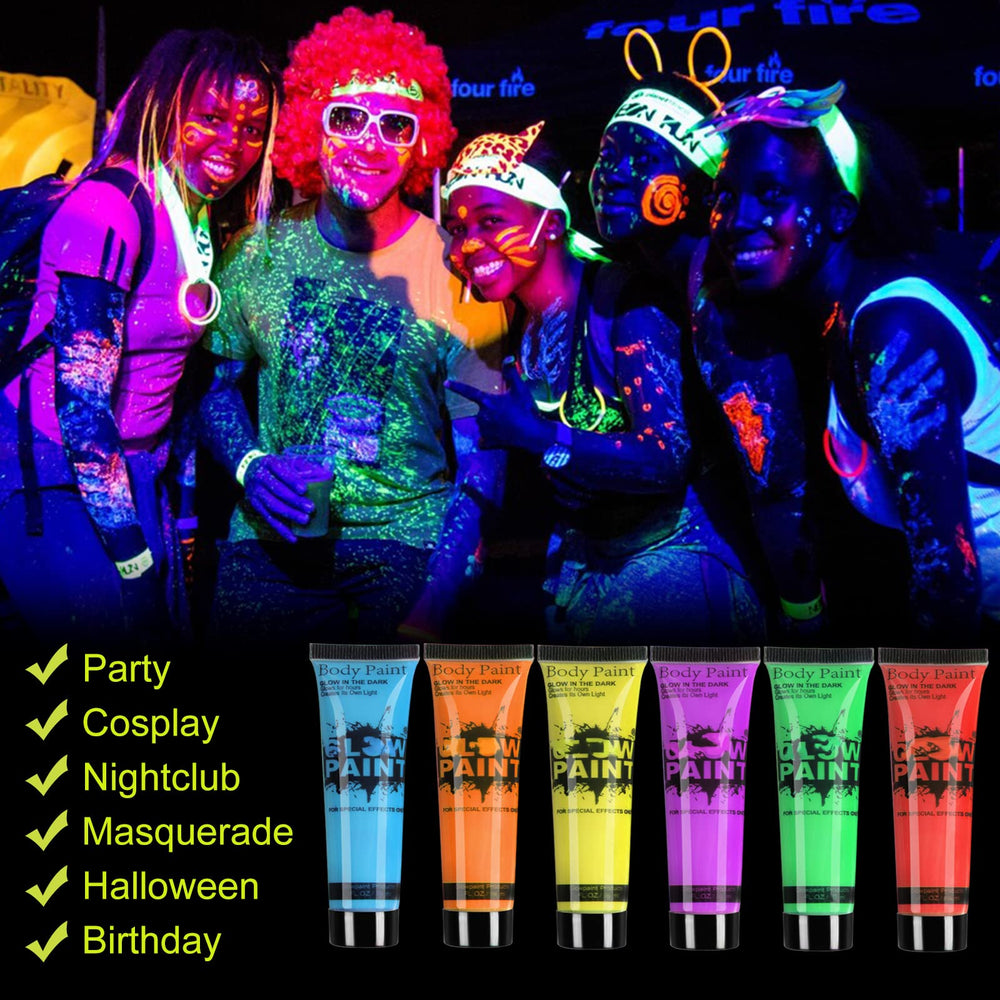 HomeHere peinture visage néon vert—idéal pour festivals et photo sous lumière noire.