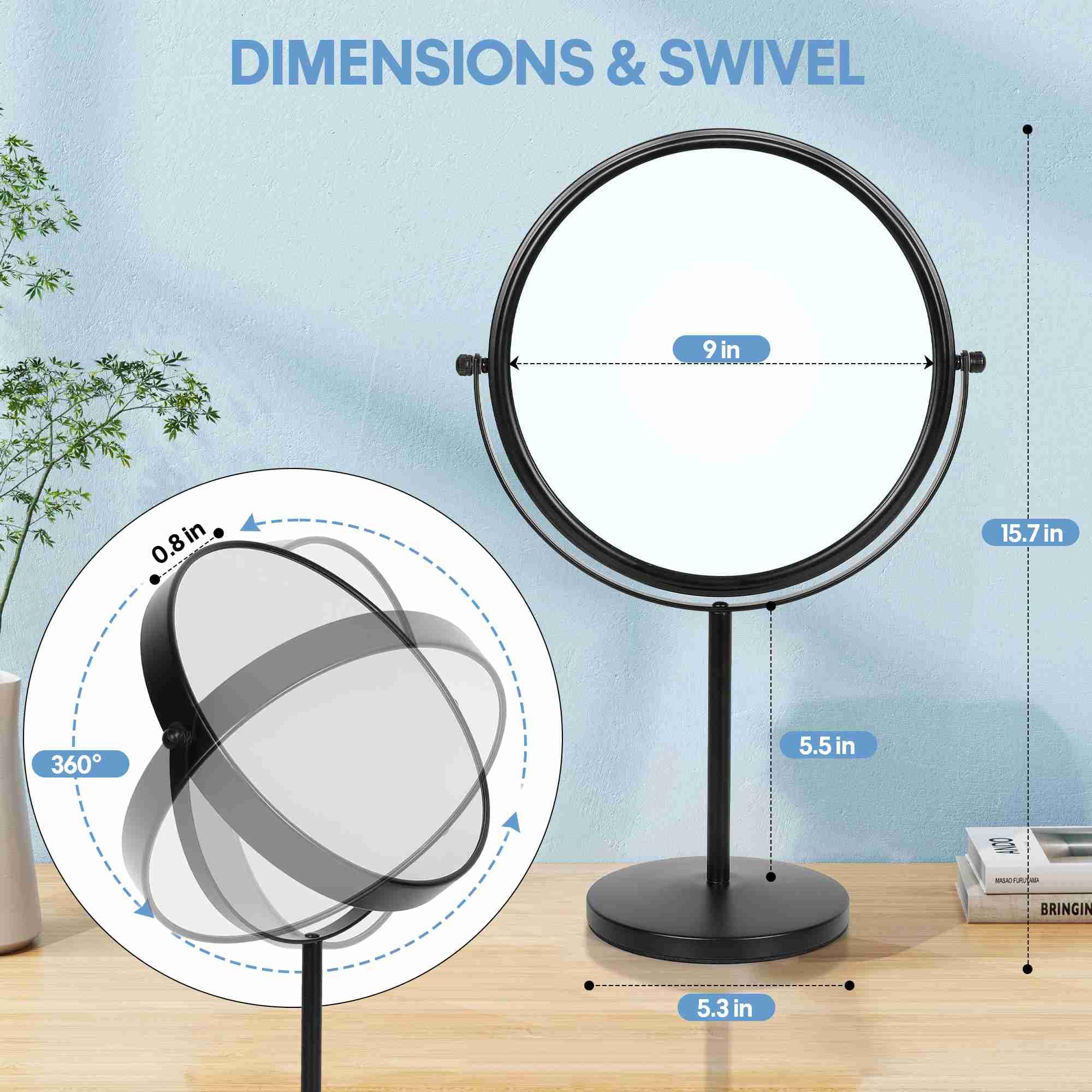 Miroir Homemiro avec socle détachable pour rangement et transport faciles.
