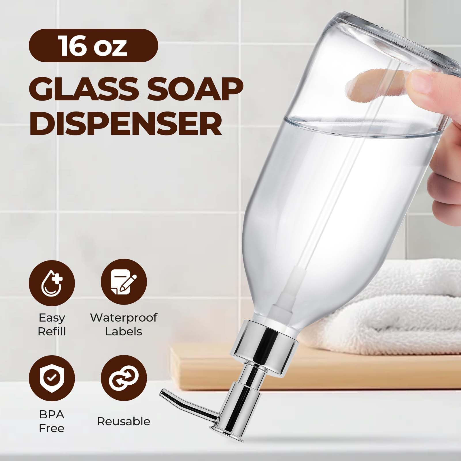 HomePicker bouteille verre clair avec étiquettes pour différencier les liquides