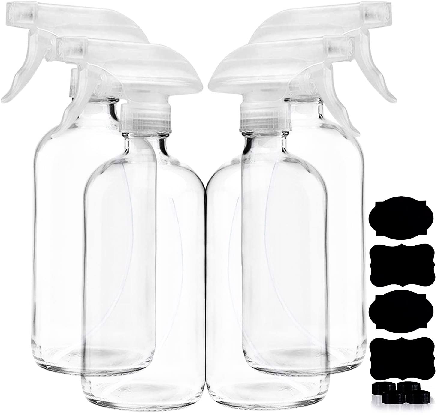 Bouteille spray en verre clair Homeries de 473 ml, idéale pour les solutions nettoyantes.