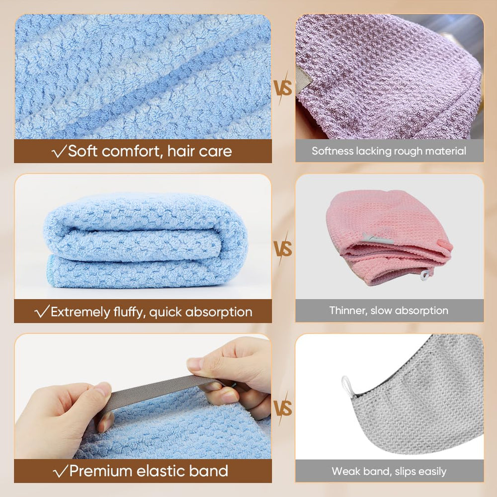 HOMEXCEL serviette cheveux avec elastique attache, maintien sûr pendant le séchage.