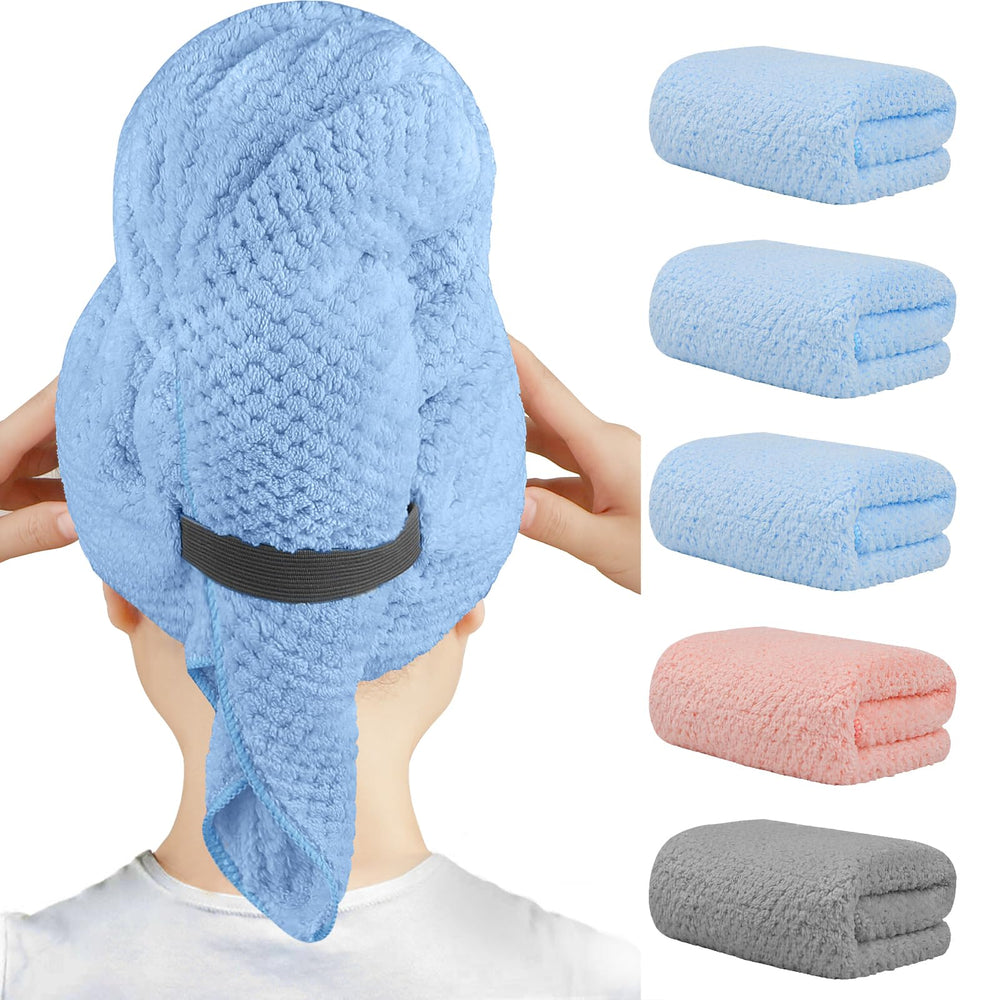 HOMEXCEL serviette cheveux microfibre bleu 40x20, absorption rapide.
