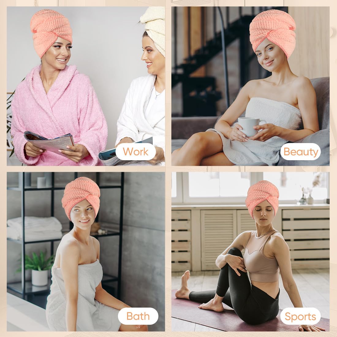 HOMEXCEL serviette cheveux pour sport et plage, sèche rapidement après activité.