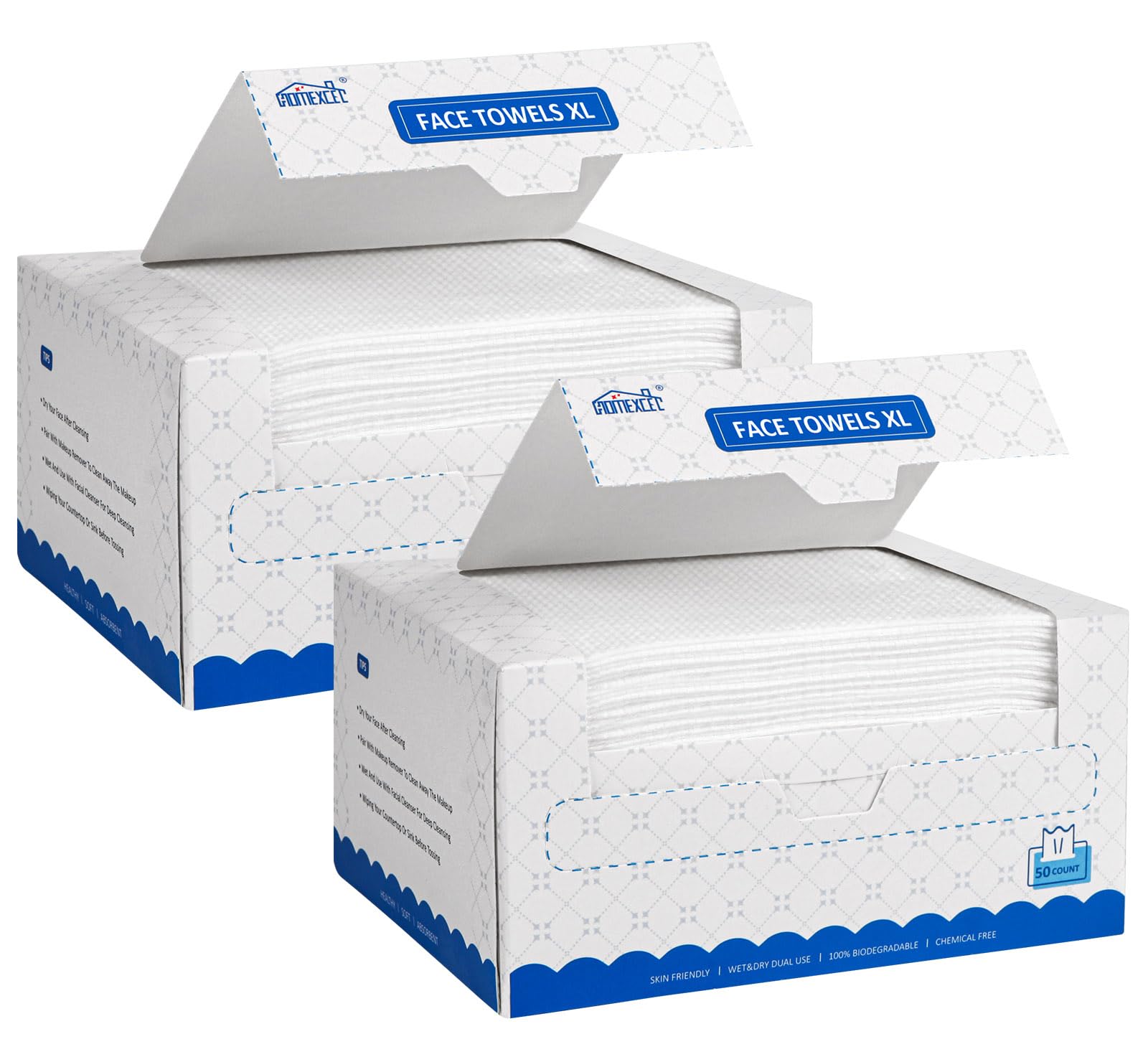 HOMEXCEL lingettes visage jetables, emballage double texture pour démarrage rapide du soin