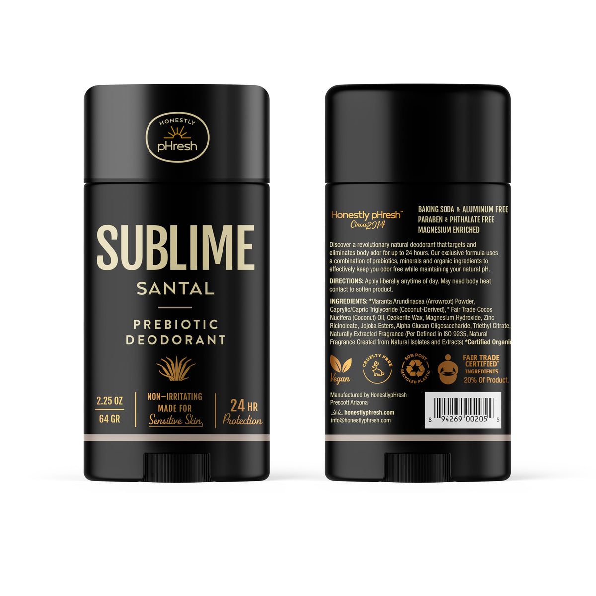 Bouteille Honestly pHresh Sublime Santal: déodorant naturel sans aluminium pour une fraîcheur durable.