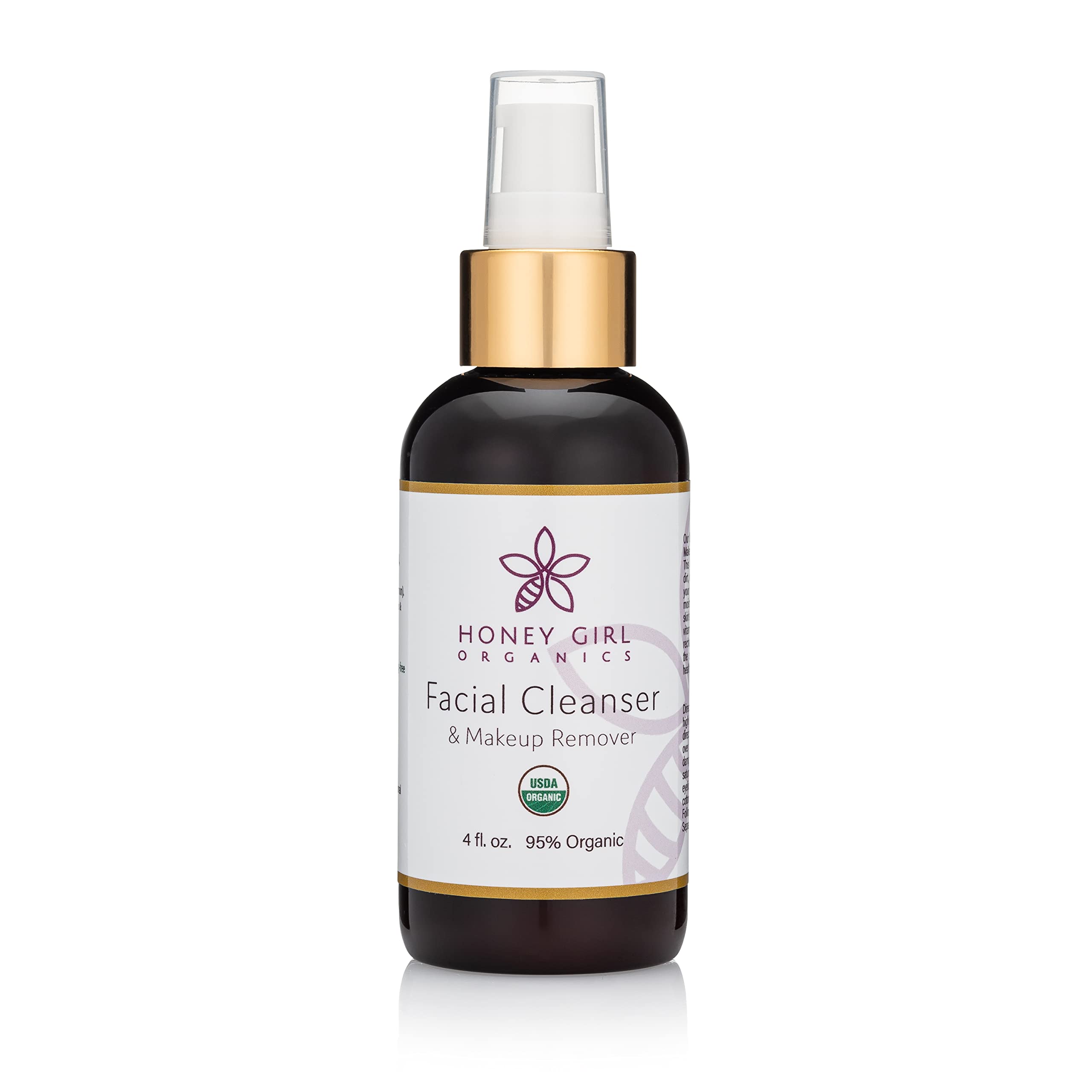 Honey Girl Organics – Bouteille du nettoyant visage, démaquillage en douceur et hydratation.