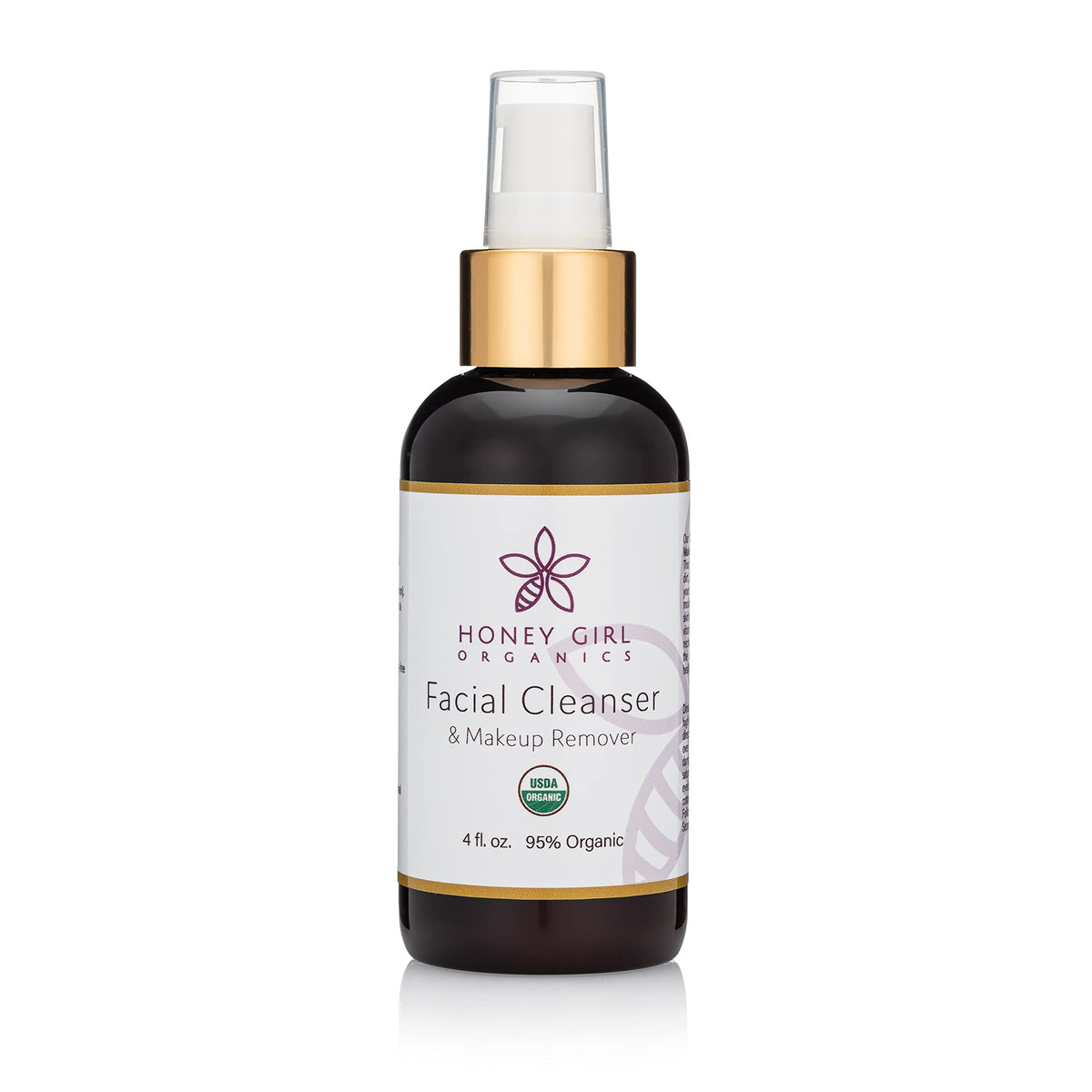 Honey Girl Organics – Bouteille du nettoyant visage, démaquillage en douceur et hydratation.