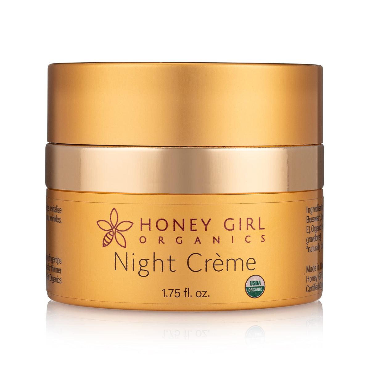 Honey Girl Organics Night Creme emballage élégant pour une routine nocturne hydratante.