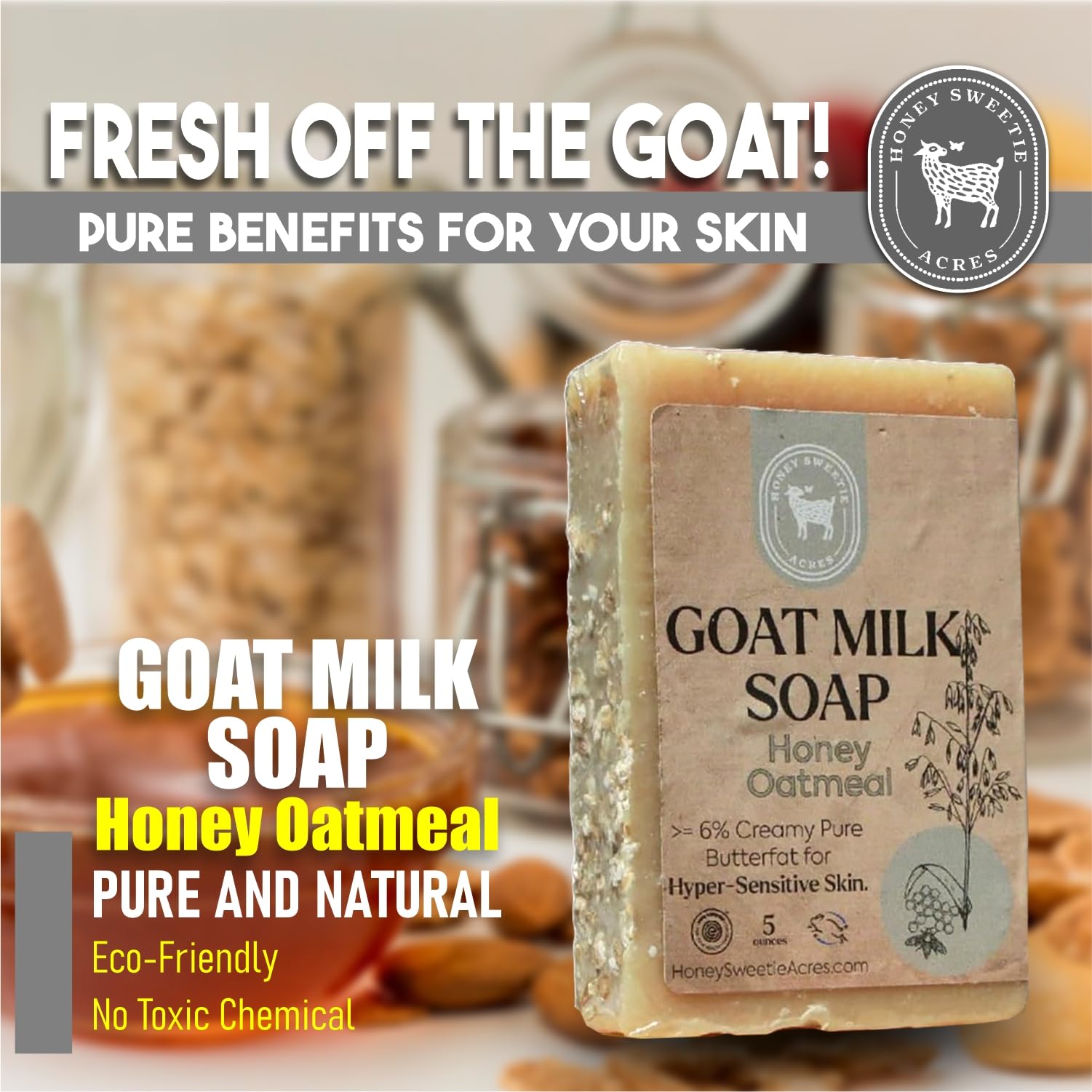 Honey Sweetie Acres: mousse-lait-chevre-olive-coco, sensation crémeuse et hydratation durable.