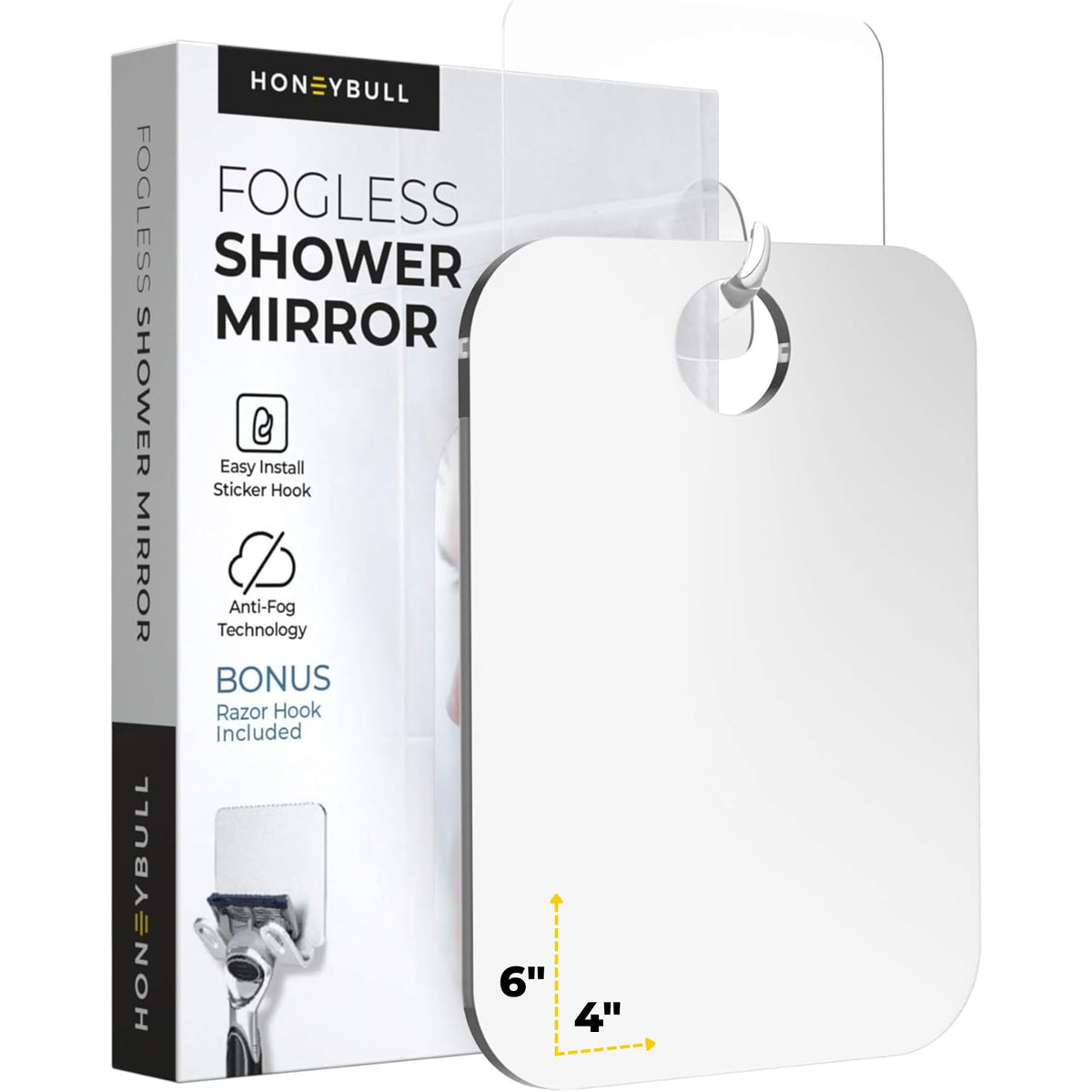 Miroir Honeybull anti-buée 4x6 offrant clarté en douche chaude.