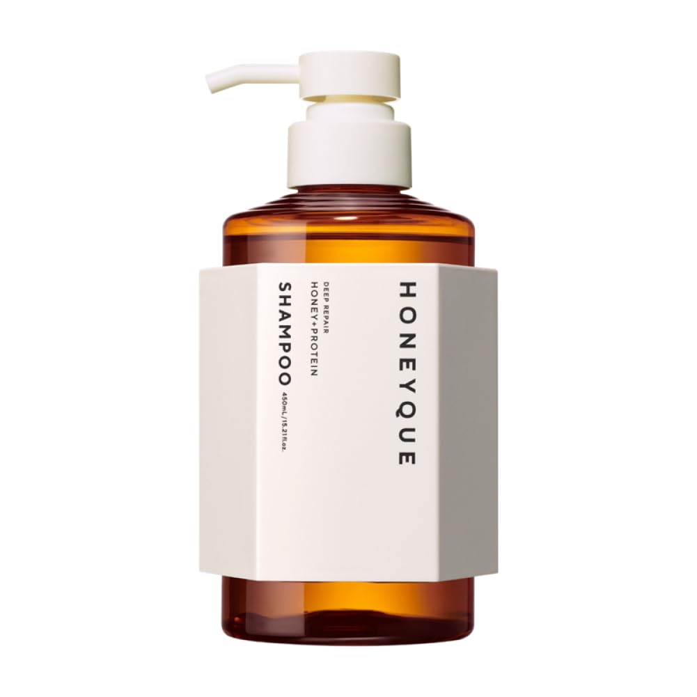 Shampoing HoneyQUE: bouteille visible et hydratation longue durée.