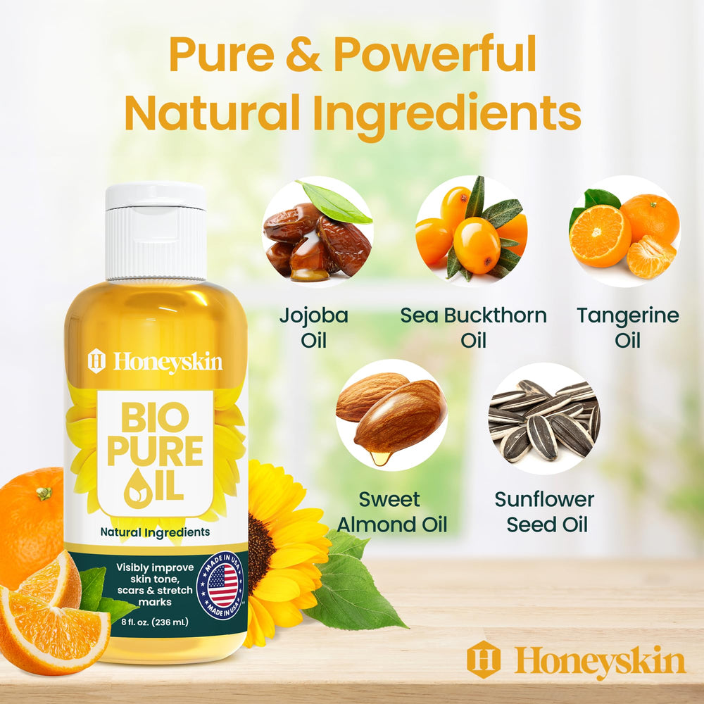 Honeyskin Bio Pure – texture d'huile corporelle démontrant une hydratation en profondeur.
