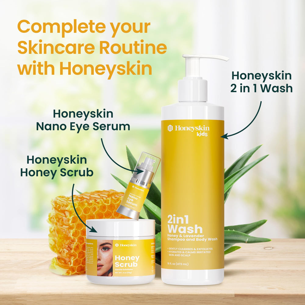 Honeyskin Bio Pure – extraits botaniques amande douce et jojoba nourrissent la peau.