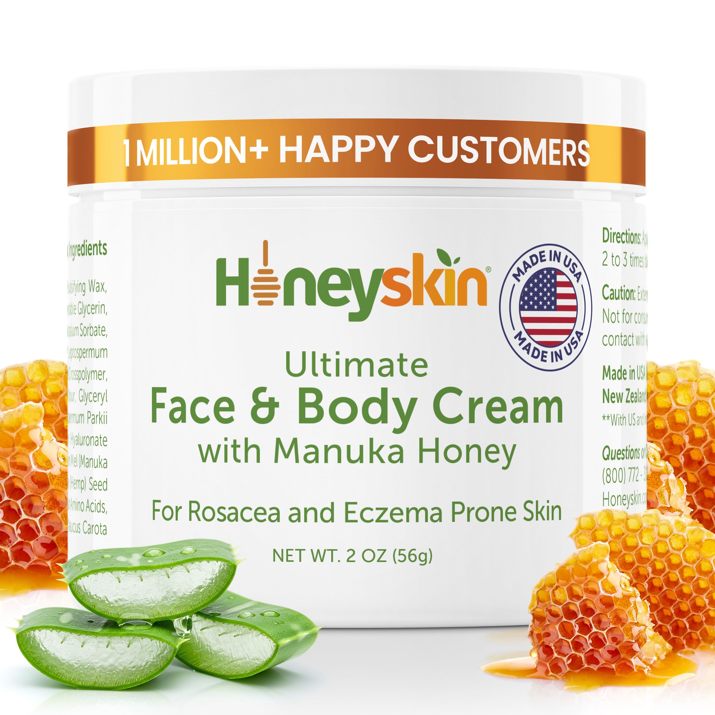 Crème hydratante Honeyskin visage au manuka, hydratation durable.