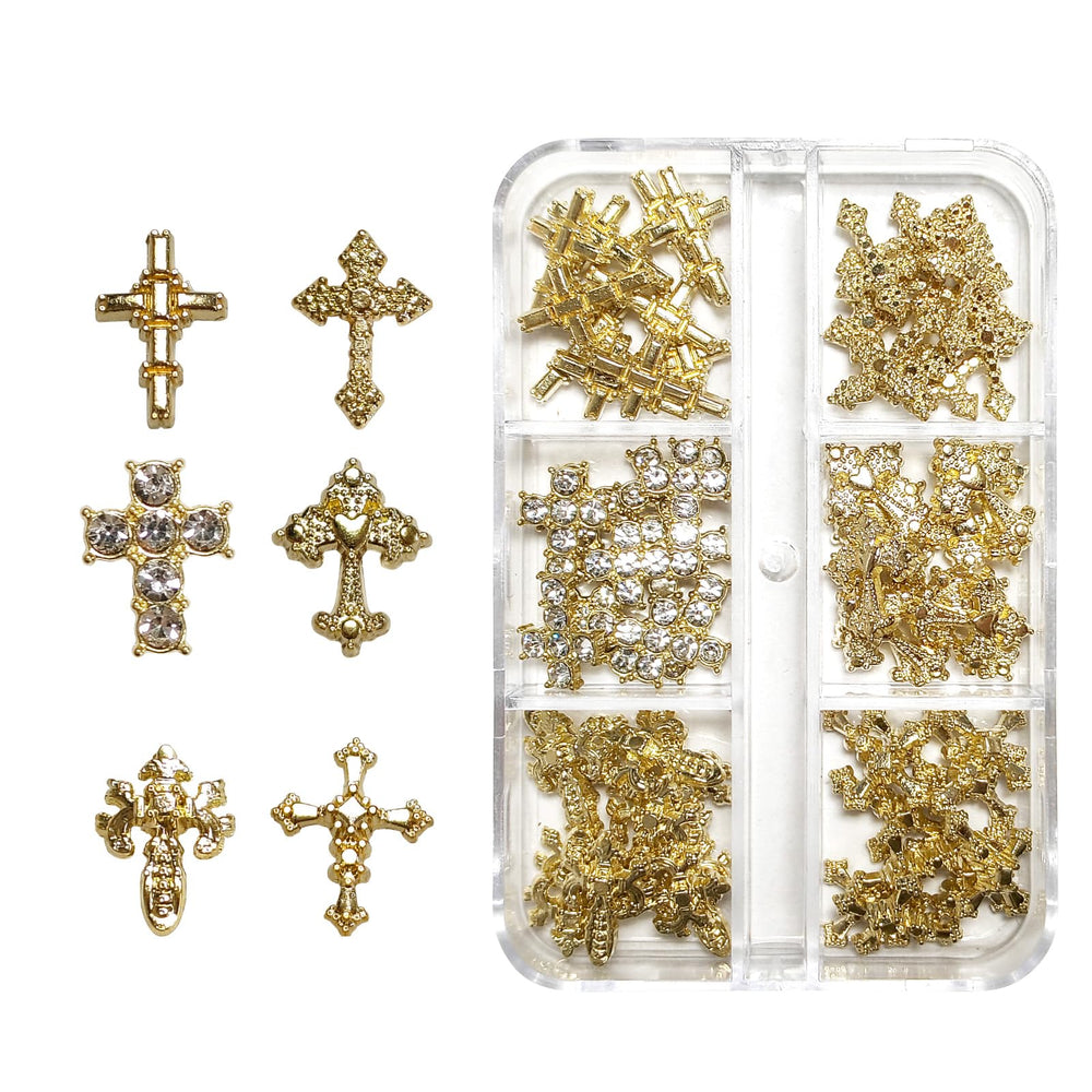 Hongliang croix 3D en alliage avec strass doré pour nail art durable.