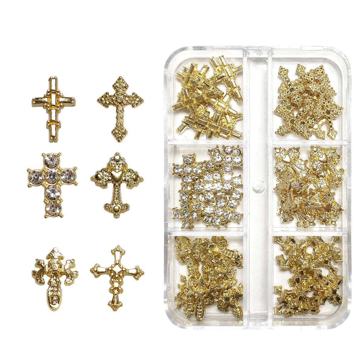 Hongliang croix 3D en alliage avec strass doré pour nail art durable.