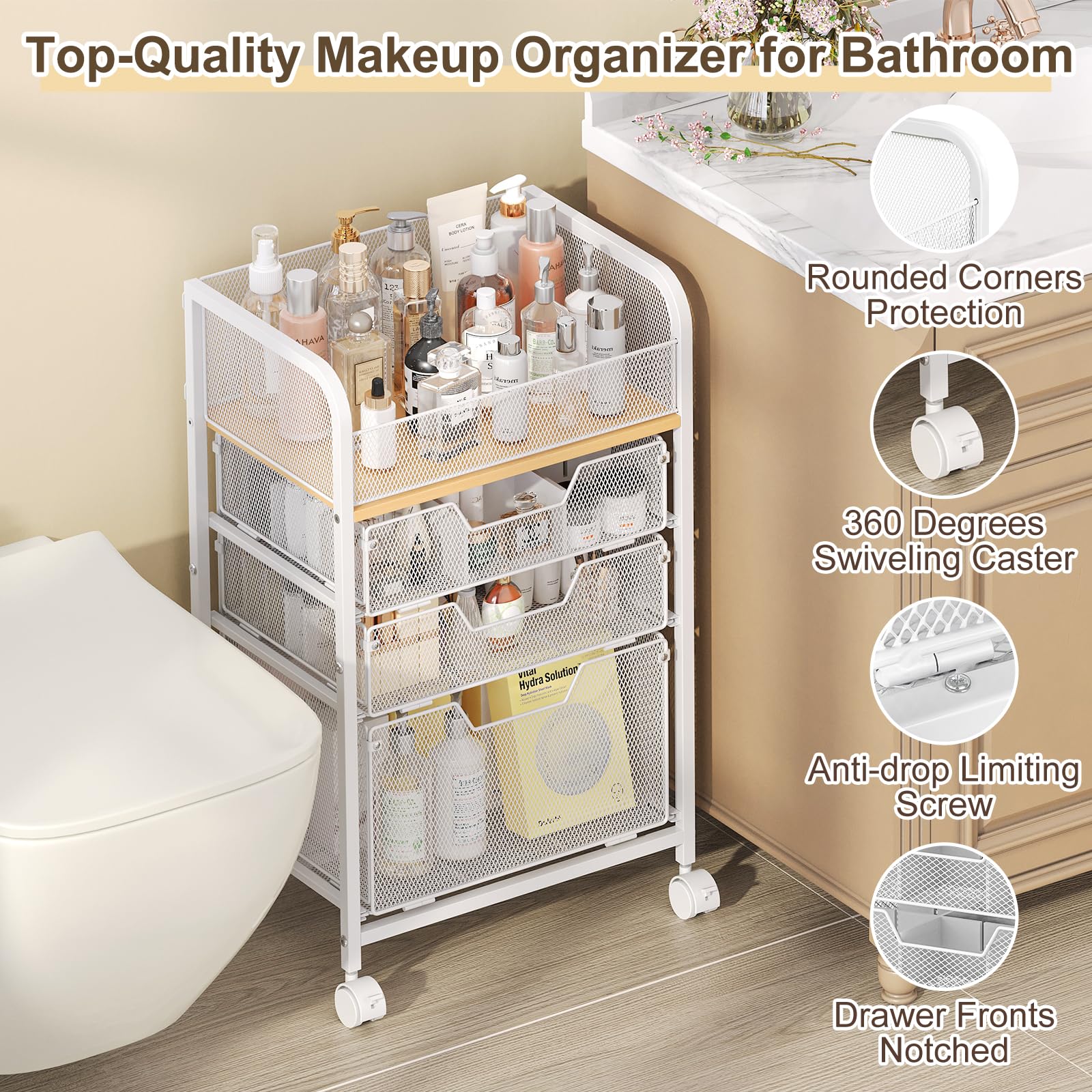 Hongtamoya chariot blanc polyvalent pour salle de bains et vanity
