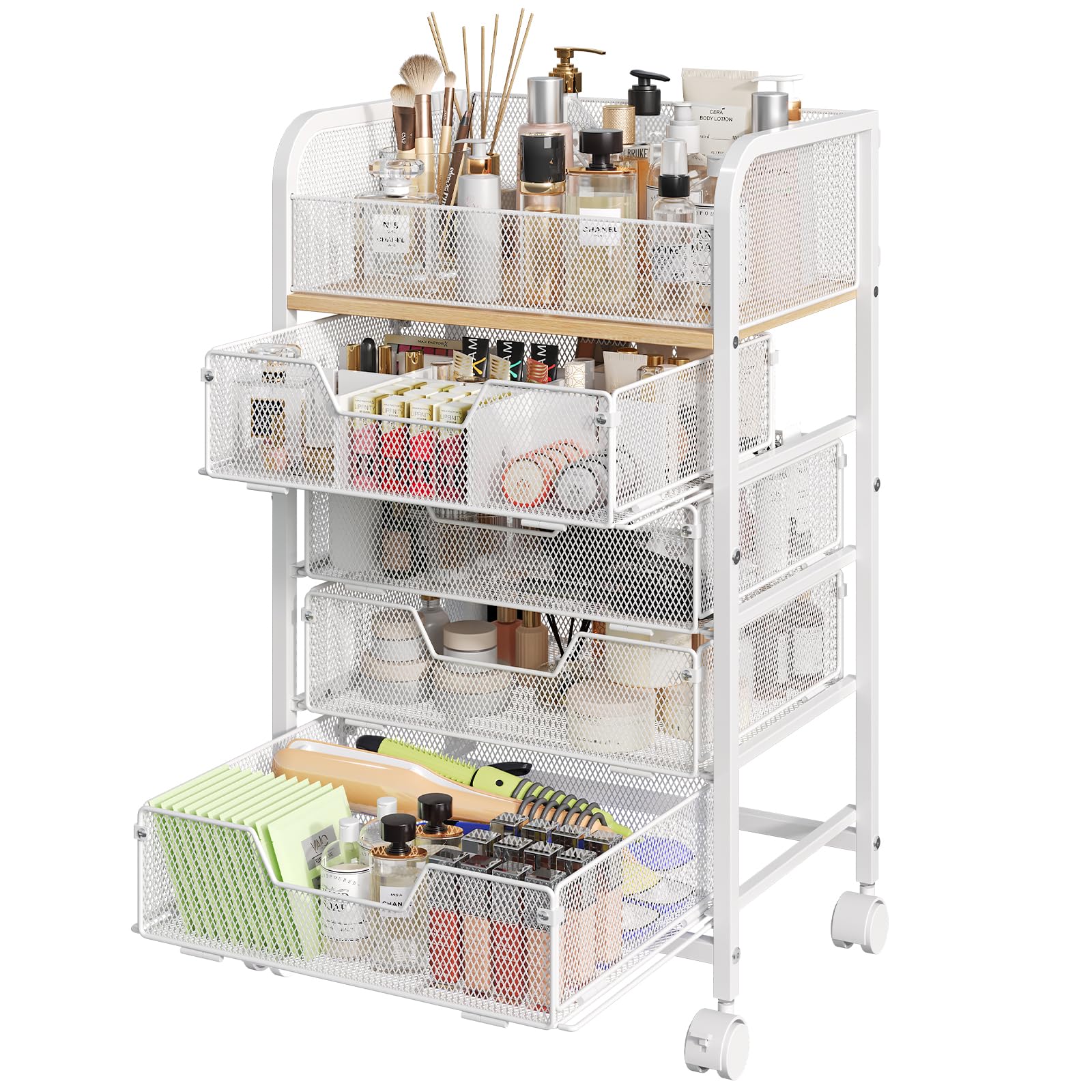 Hongtamoya chariot maquillage roulant avec 4 tiroirs pour un rangement élégant et pratique