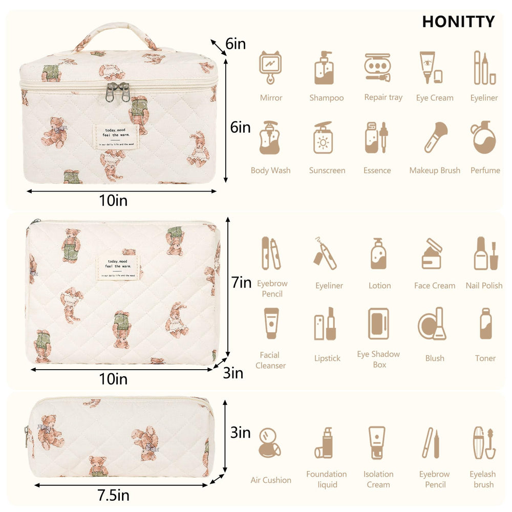 honitty ensemble sacs cosmétiques coton, pratique pour séparer soins et maquillage.