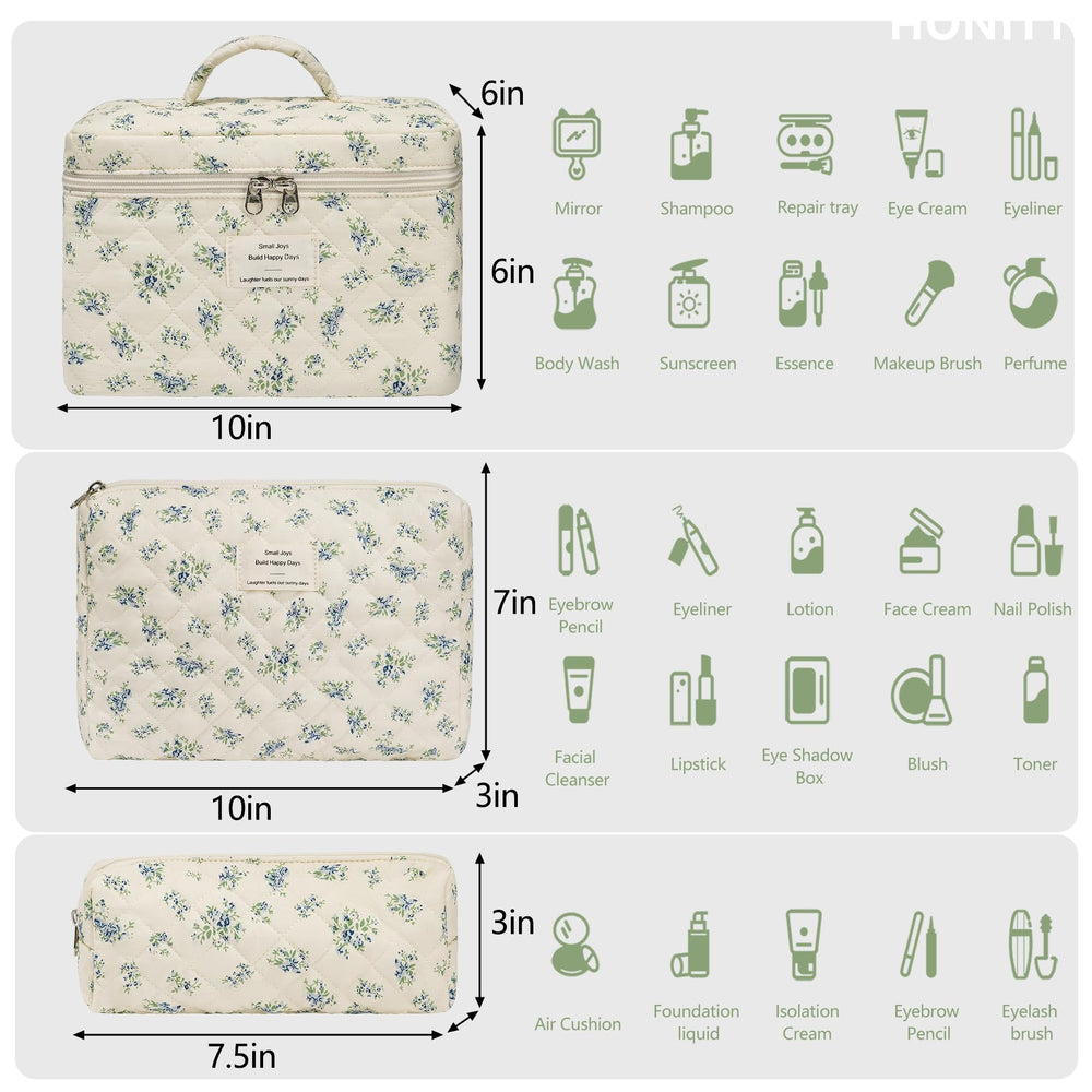 Ensemble honitty de trois trousses florales, formats variés pour organiser les soins