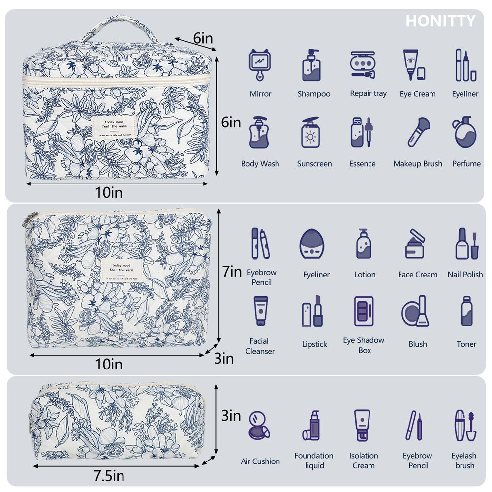 Honitty kit trousse maquillage patchwork floral – trois tailles pour organiser