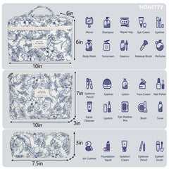 Honitty kit trousse maquillage patchwork floral – trois tailles pour organiser