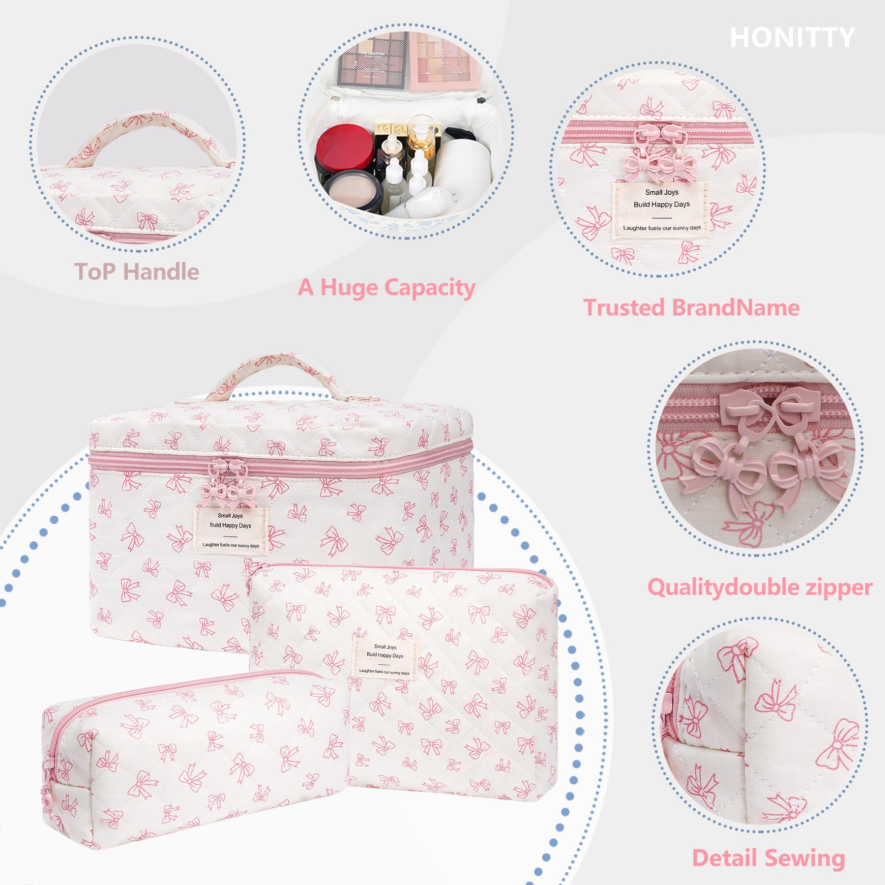 Honitty pochette maquillage matelassée fleurs – format moyen, organisation jour.