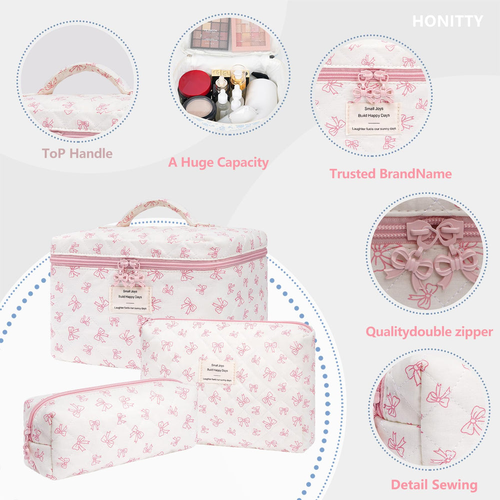 Honitty pochette maquillage matelassée fleurs – format moyen, organisation jour.