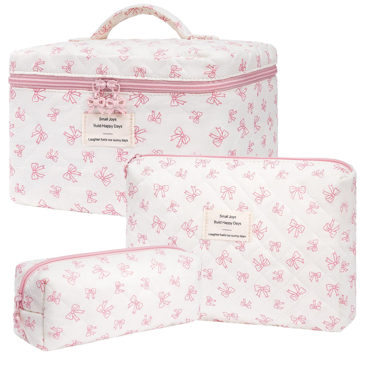 Honitty sac maquillage matelassé fleurs – ensemble trois tailles, rangement pratique.