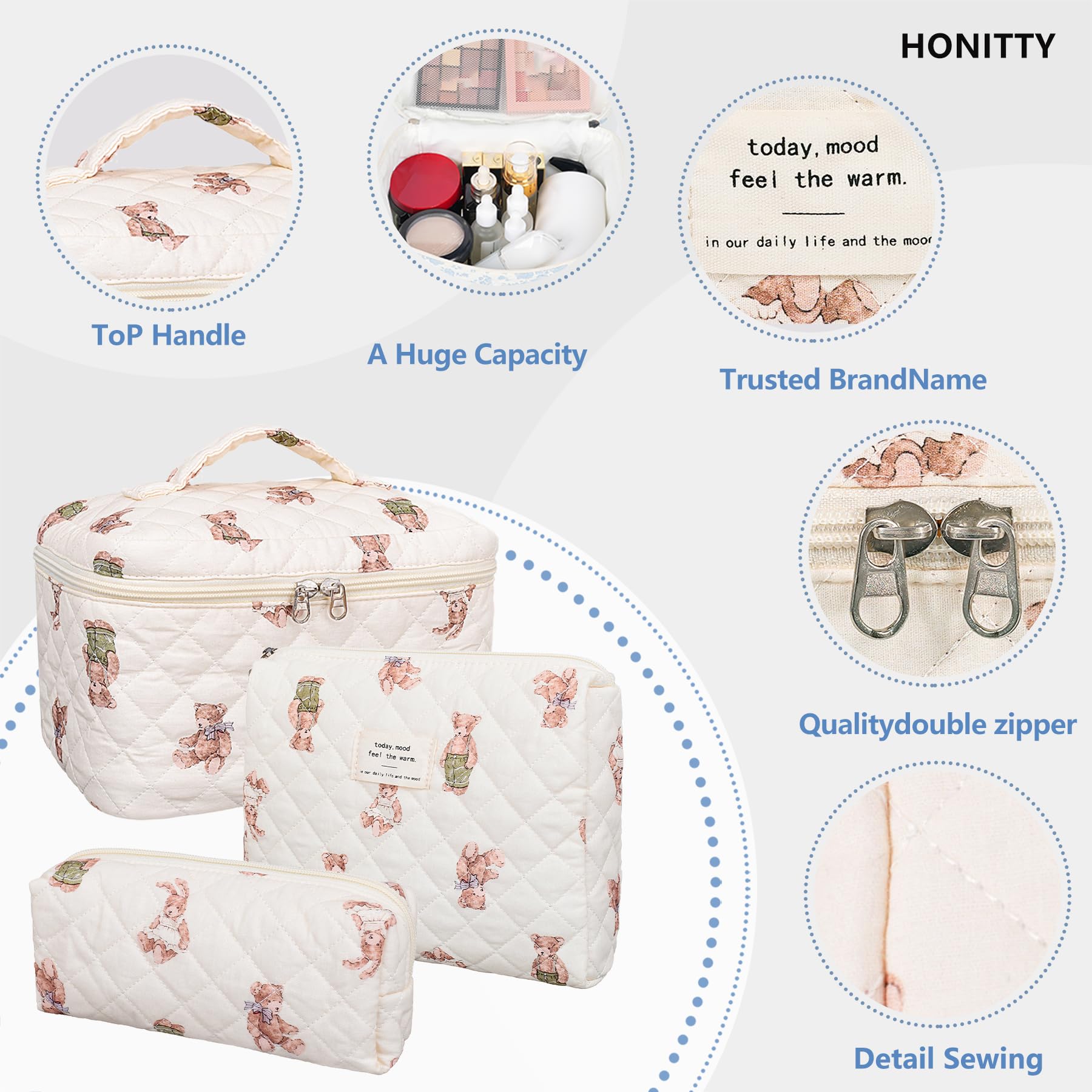 honitty sac maquillage voyage floral, léger et facile à glisser dans la valise.