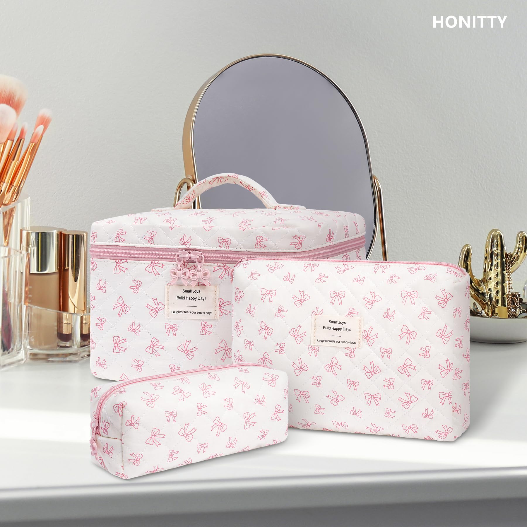 Honitty sac voyage maquillage matelassé fleurs – durable et facile à nettoyer.