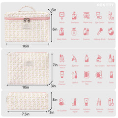Ensemble honitty de 3 pochettes maquillage, organisation facilitée pour la routine.