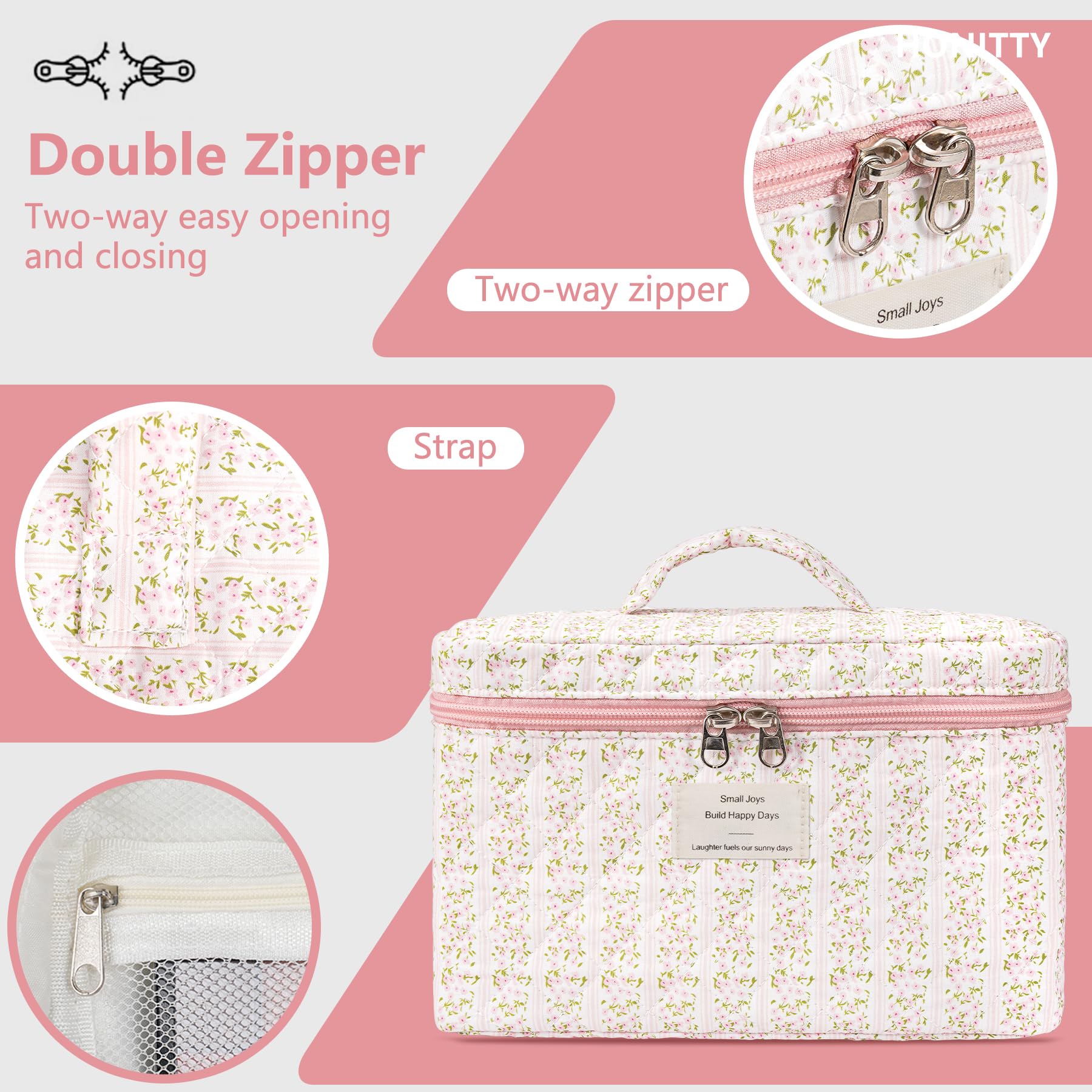 Zips améliorés honitty, fermeture éclair fluide pour un accès rapide.